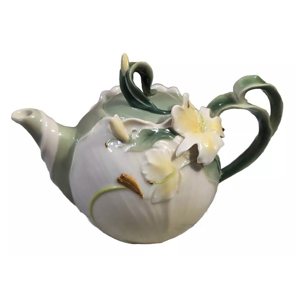 Pier 1 Imports Ginger Lily Tea Pot Hand Painted Porcelain Ceramic Read